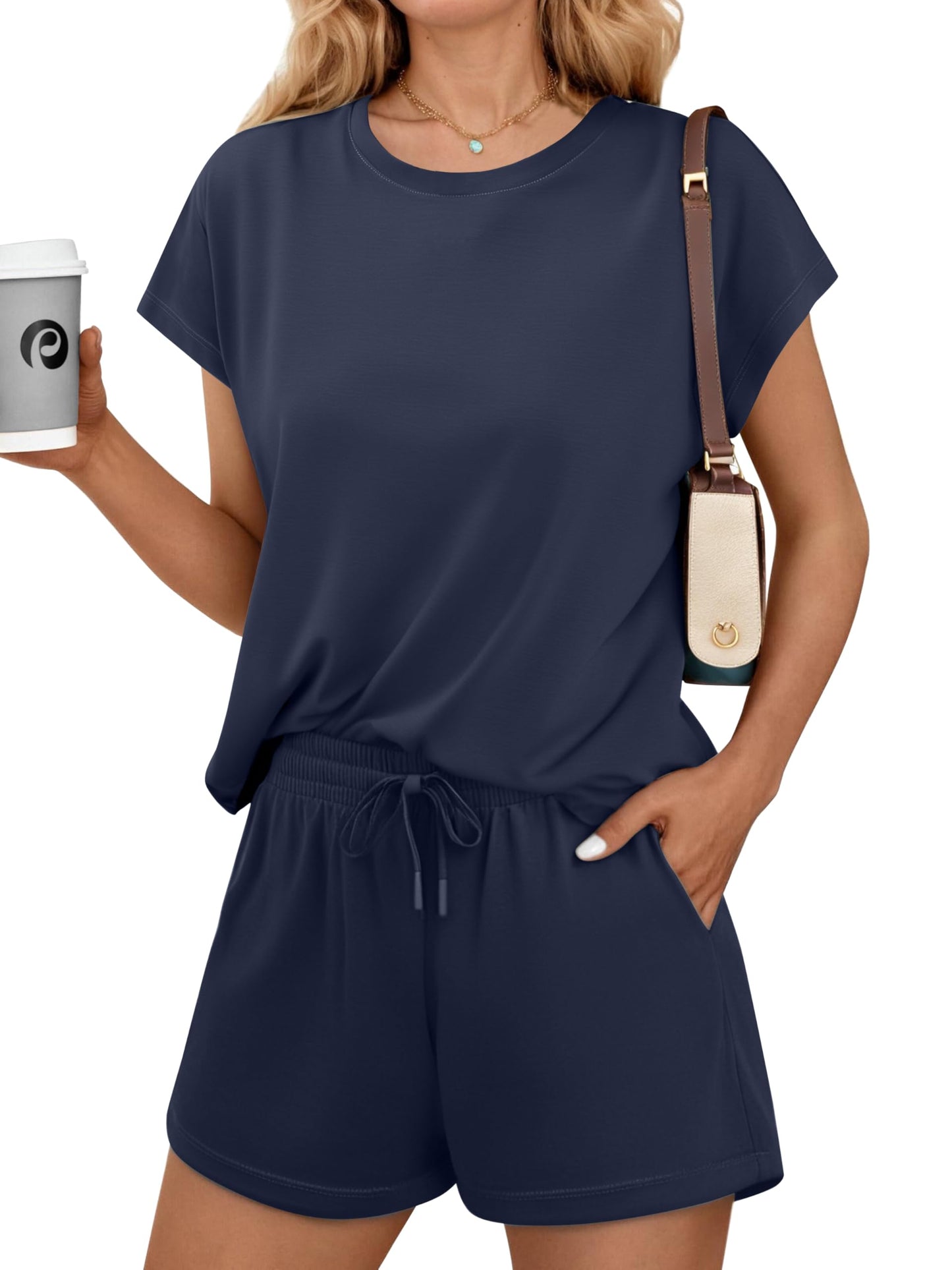 Womens Summer Crewneck Matching Shorts Lounge Set