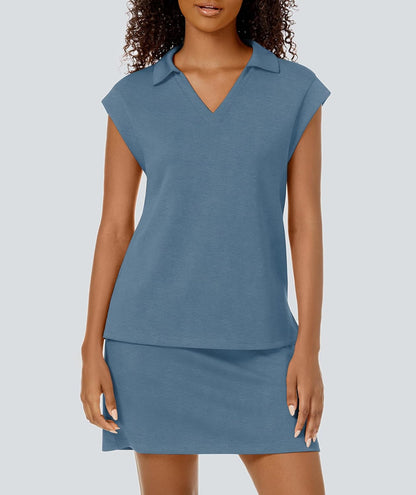 ✨Women's Casual Sports Cap Sleeve Lapel Shirt Skirt Two-Piece Set