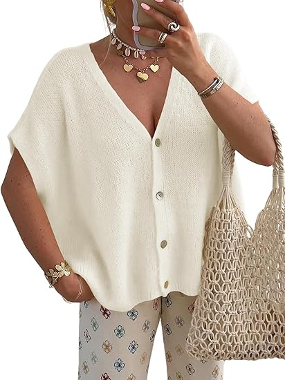 Women's V-Neck Batwing Sleeve Knit Cardigan