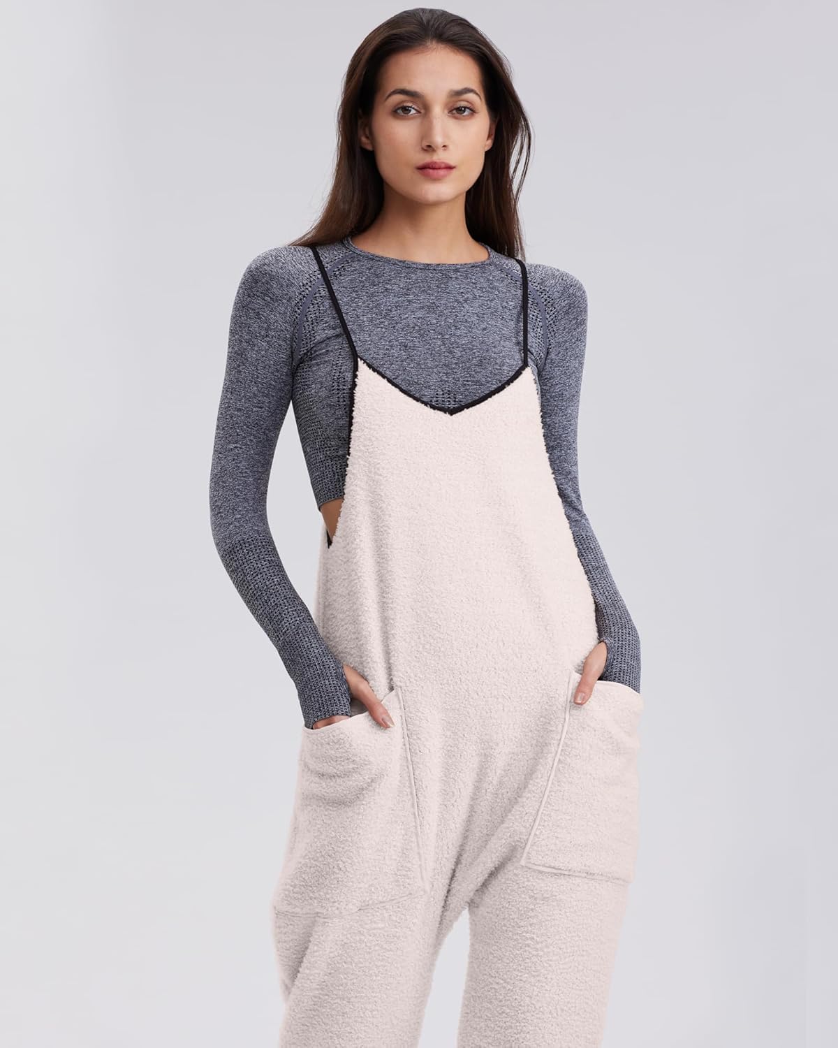 ✨Womens Fleece Overalls Loose Fit Adjustable Strap Jumpsuits Warm Fashion Work Outfits