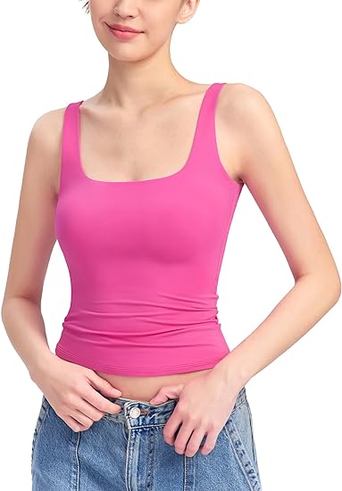 ⏰HOT SALE Women's Square Neck Tank Sleeveless Double Lined Basic Top （BUY 2 FREE SHIPPING)