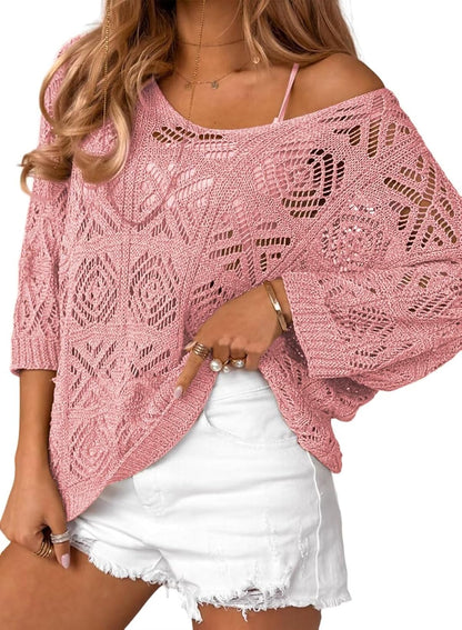 Limited time sale🔥Women's Crochet Hollow Out Pullover Off Shoulder Top