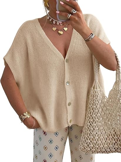 Women's V-Neck Batwing Sleeve Knit Cardigan