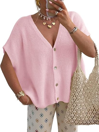 Women's V-Neck Batwing Sleeve Knit Cardigan