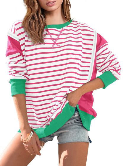 Striped Color Block Oversized Sweatshirt