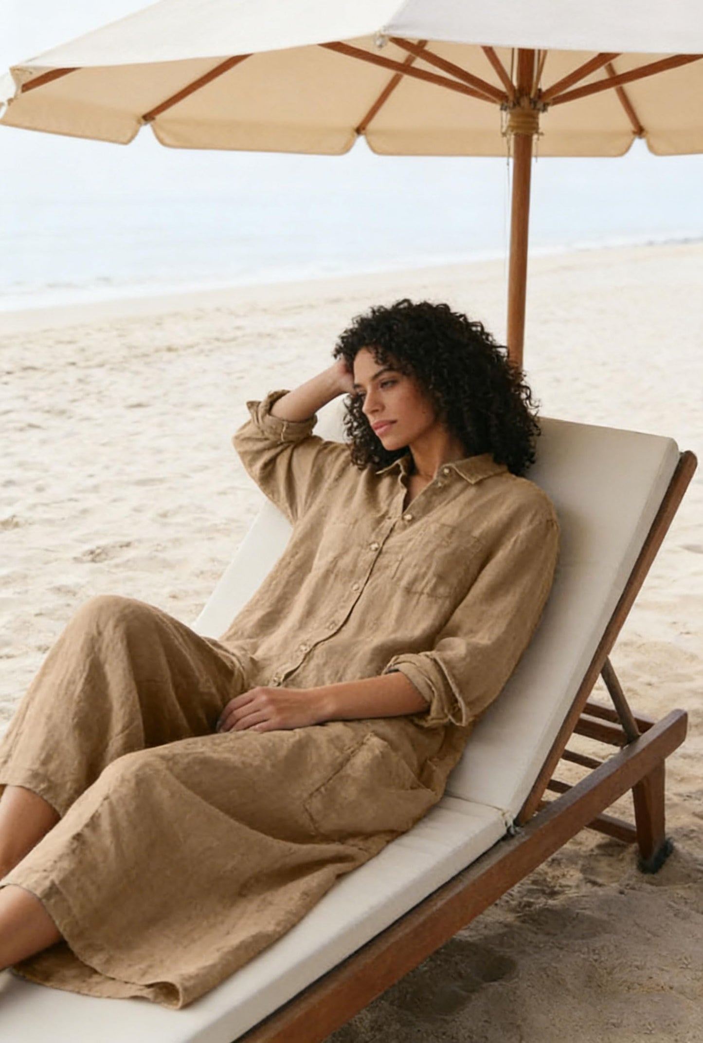 Women's Linen Button Down Long Sleeve Wide Leg Jumpsuit