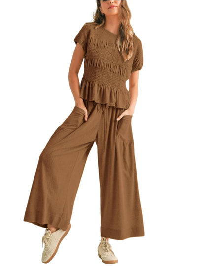 ✨Women's Pleated Top Wide Leg Pants Set with Pockets