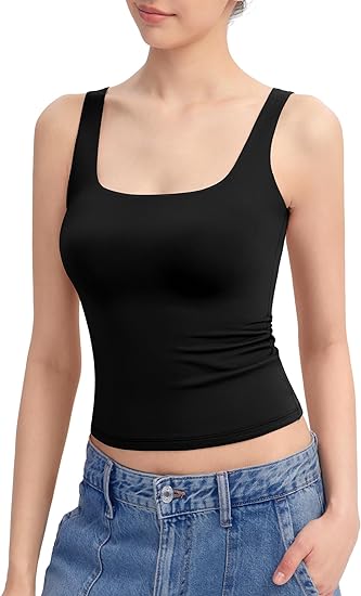 ⏰HOT SALE Women's Square Neck Tank Sleeveless Double Lined Basic Top （BUY 2 FREE SHIPPING)