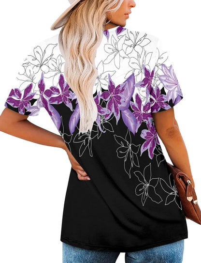 ⏰Hot Sale-Women's Summer Printed Pleated Crew Neck Tee