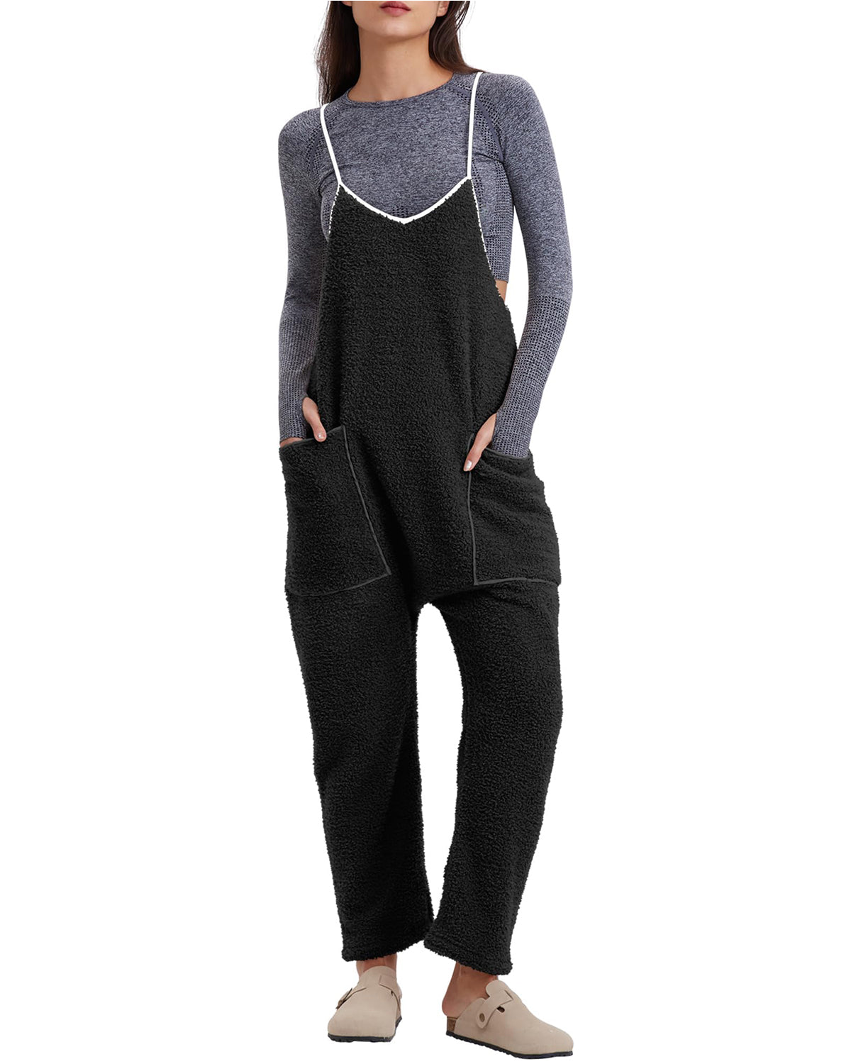 ✨Womens Fleece Overalls Loose Fit Adjustable Strap Jumpsuits Warm Fashion Work Outfits