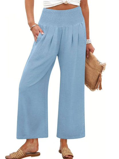 Women's Smocked Waist Wide Leg Palazzo Pants