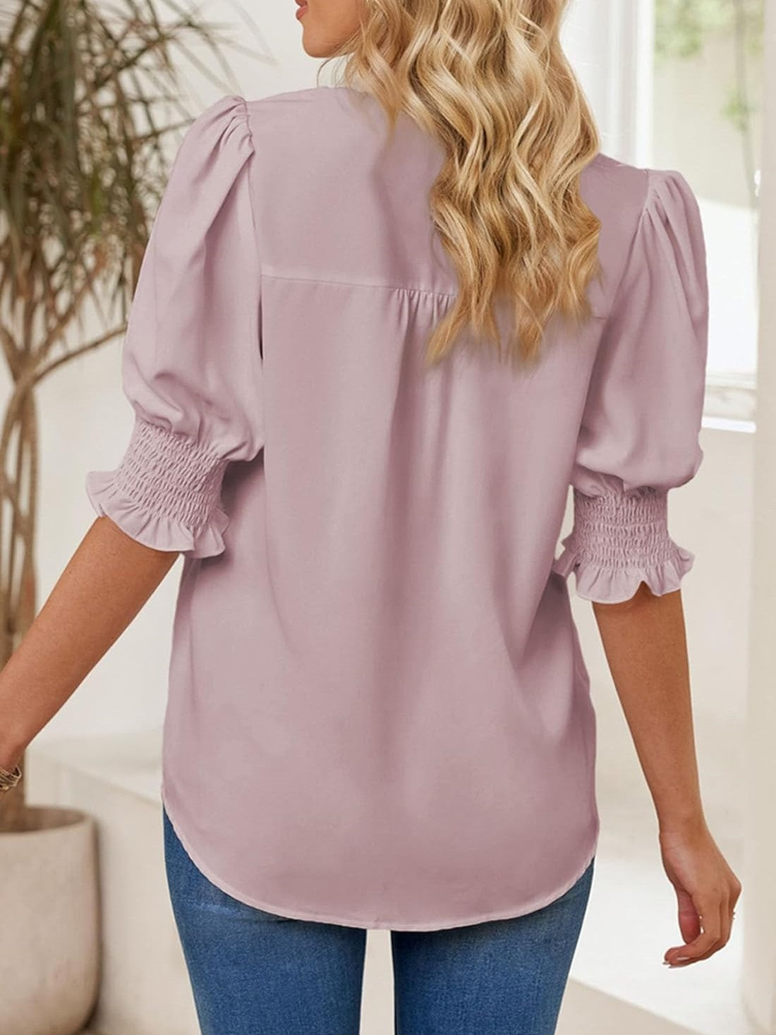 ✨Women's V Neck Dressy Puff Ruffle Blouse Casua Short Sleeve Tops