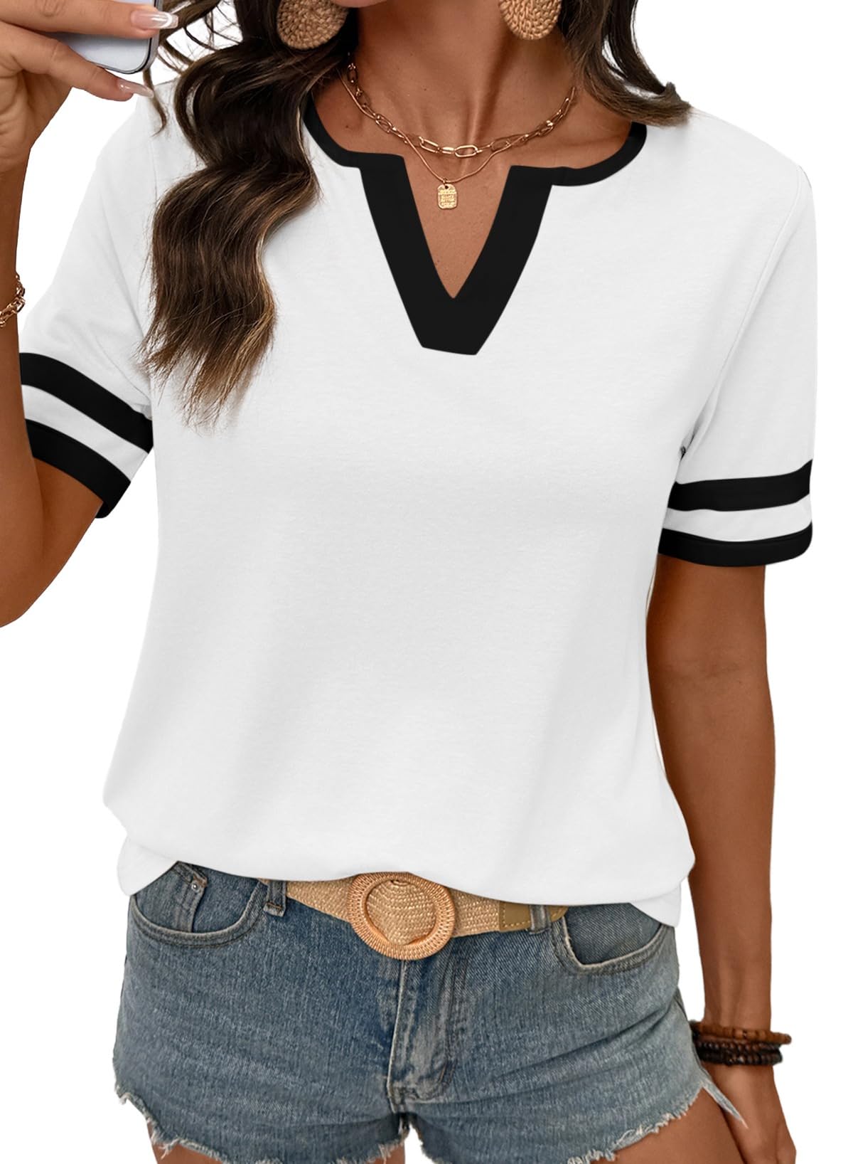 ⏰Hot Sale-Women's Casual Colorblock V-neck T-Shirt