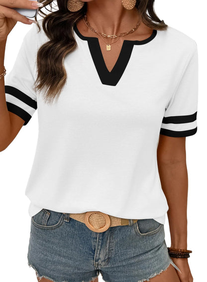 ⏰Hot Sale-Women's Casual Colorblock V-neck T-Shirt