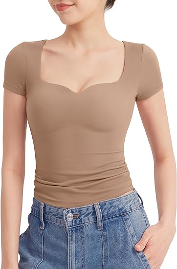 ⏰HOT SALE Women's Sweetheart Neck Short Sleeve Cute T-Shirt (BUY 2 FREE SHIPPING)
