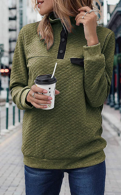 Women Fashion Quilted Pattern Lightweight Zipper Long Sleeve Plain Casual Ladies Sweatshirts