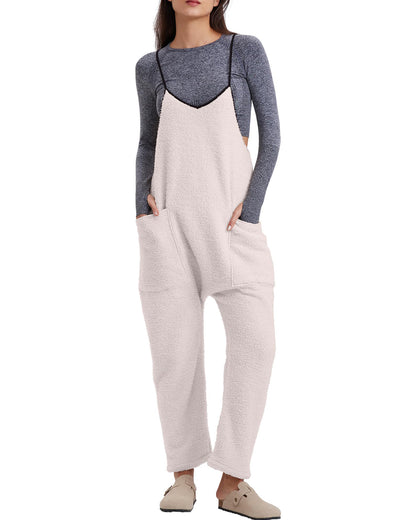 ✨Womens Fleece Overalls Loose Fit Adjustable Strap Jumpsuits Warm Fashion Work Outfits