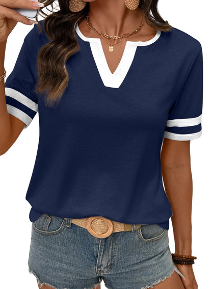 ⏰Hot Sale-Women's Casual Colorblock V-neck T-Shirt