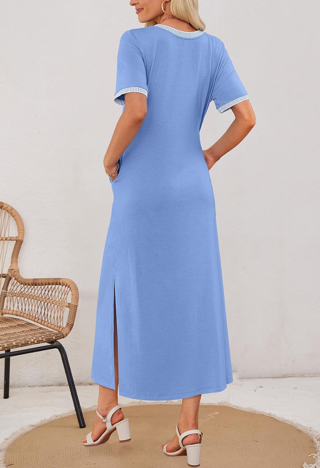 ✨Women's Summer Short-sleeved Round Neck Slit Casual Dress