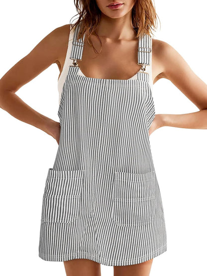 Women's Summer Adjustable Strap Striped Overall Dress