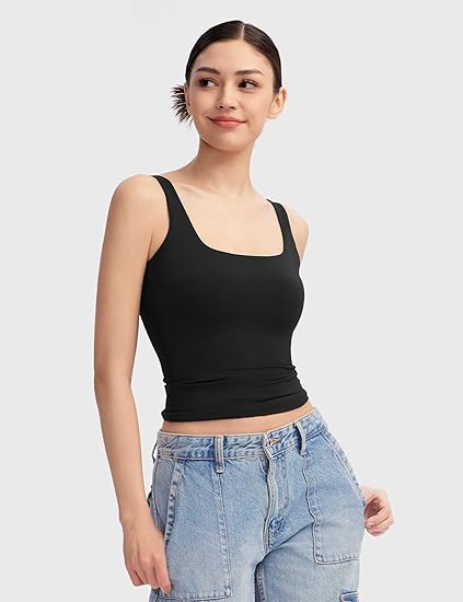 ⏰HOT SALE Women's Square Neck Tank Sleeveless Double Lined Basic Top （BUY 2 FREE SHIPPING)