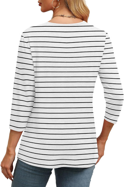 ✨Women's Trendy V Neck 3/4 Long Sleeve Tops Loose Fit Blouse