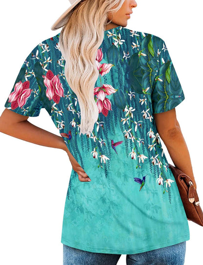 ⏰Hot Sale-Women's Summer Printed Pleated Crew Neck Tee