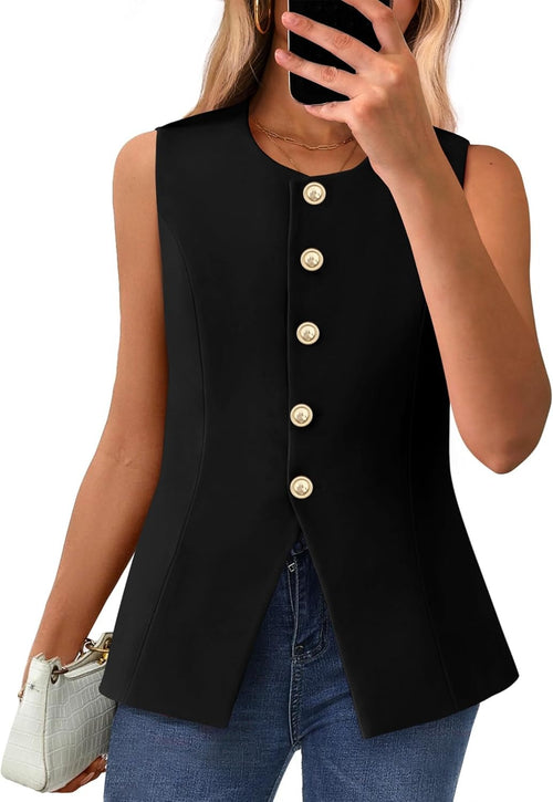 ✨Women's Round Neck Elegant Sleeveless Button-Down Blazer Top