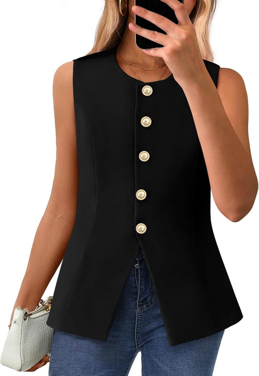 ✨Women's Round Neck Elegant Sleeveless Button-Down Blazer Top