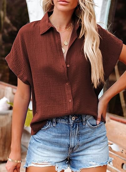 ⏰2024 NEW-Women's Casual V Neck Button Down Shirts