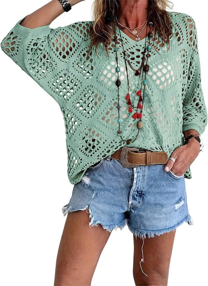 ⏰Hot Sale-Womens Bohemian-Inspired Crochet Top with V-Neck