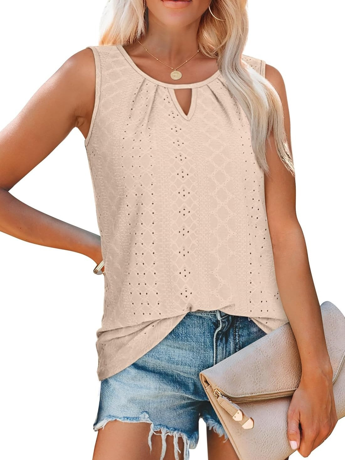 ✨Women's Keyhole Neck Trendy Sleeveless Pleated Tank Tops