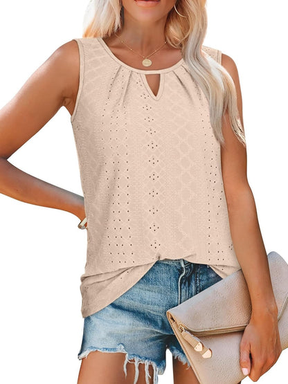 ✨Women's Keyhole Neck Trendy Sleeveless Pleated Tank Tops