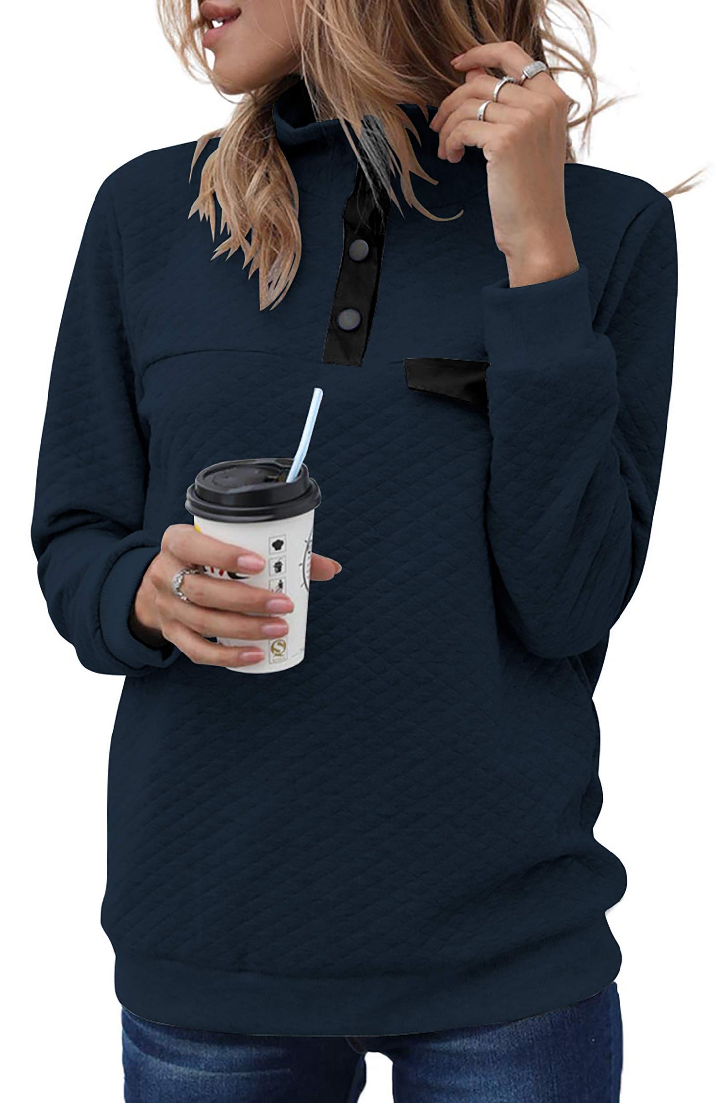 Women Fashion Quilted Pattern Lightweight Zipper Long Sleeve Plain Casual Ladies Sweatshirts