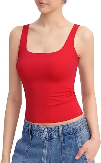⏰HOT SALE Women's Square Neck Tank Sleeveless Double Lined Basic Top （BUY 2 FREE SHIPPING)
