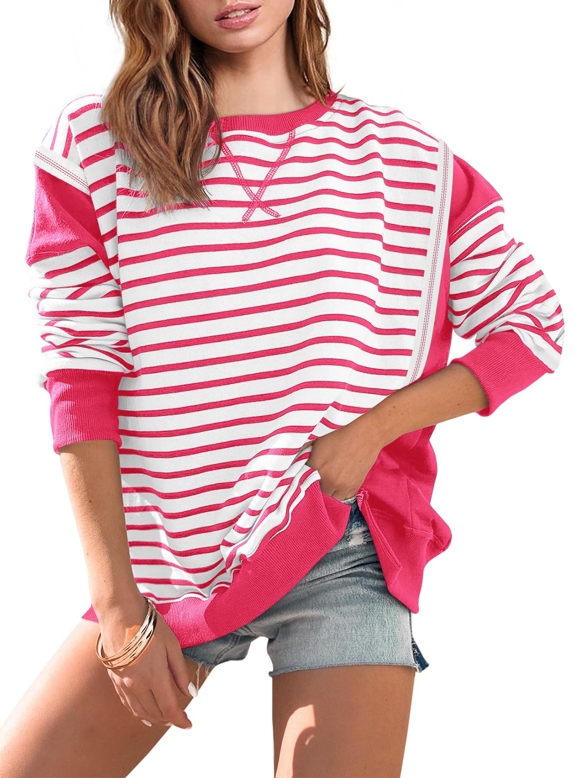 Striped Color Block Oversized Sweatshirt