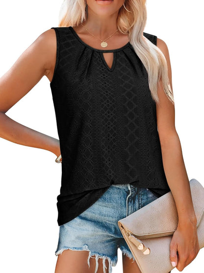✨Women's Keyhole Neck Trendy Sleeveless Pleated Tank Tops