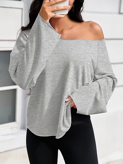 ✨Womens Lightweight Oversized Off The Shoulder Sweatshirts Tunic Tops