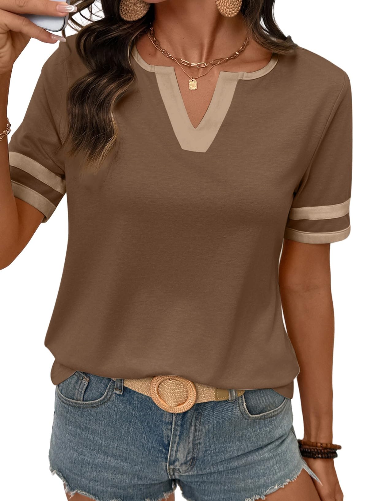 ⏰Hot Sale-Women's Casual Colorblock V-neck T-Shirt