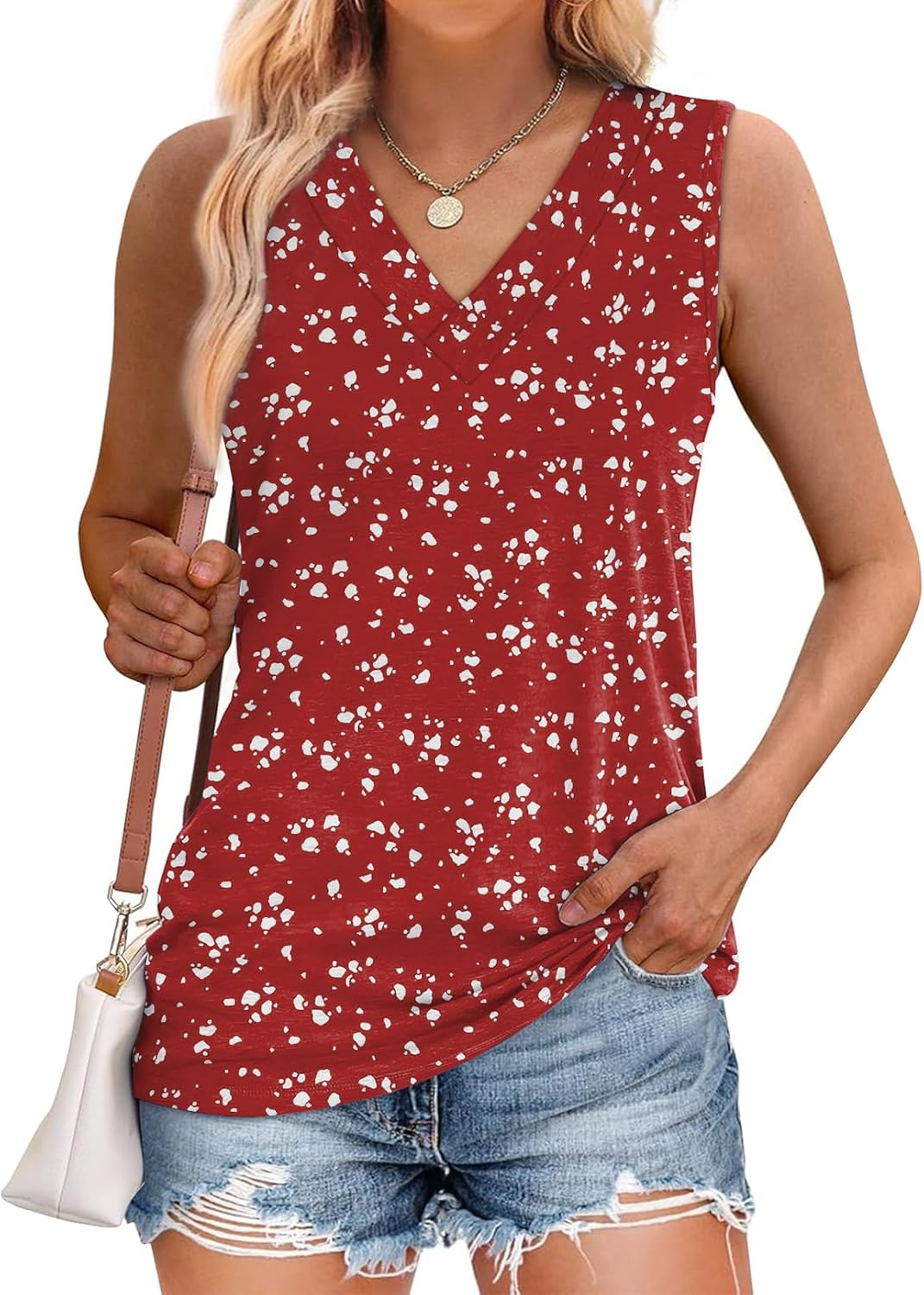 ✨Women Summer Loose Fit V Neck T Shirts Trendy Sleeveless Basic Tank Tops