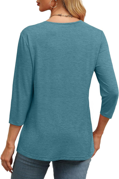 ✨Women's Trendy V Neck 3/4 Long Sleeve Tops Loose Fit Blouse