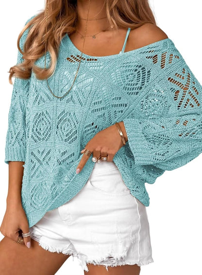 ✨Women's Spring Summer Crochet Hollow Out Pullover Off Shoulder Top
