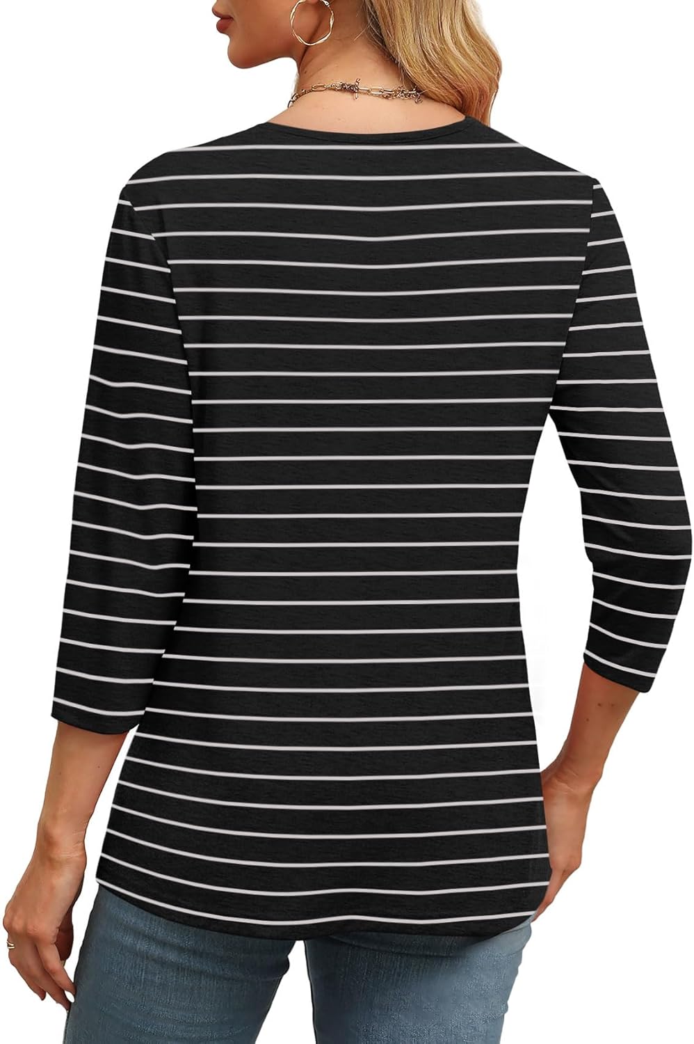 ✨Flash Sale Women's Trendy V Neck 3/4 Long Sleeve Tops Loose Fit Blouse