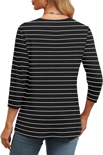 ✨Flash Sale Women's Trendy V Neck 3/4 Long Sleeve Tops Loose Fit Blouse