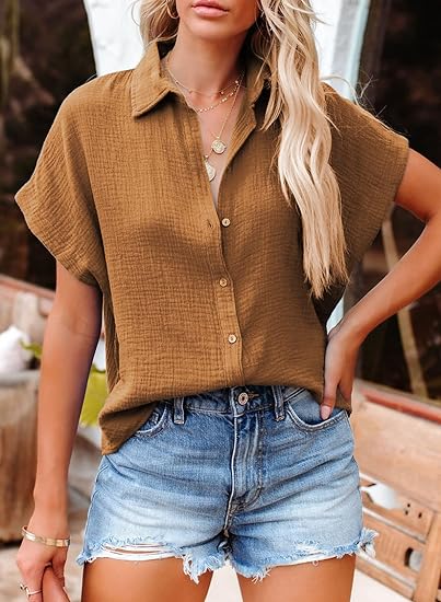 ⏰2024 NEW-Women's Casual V Neck Button Down Shirts