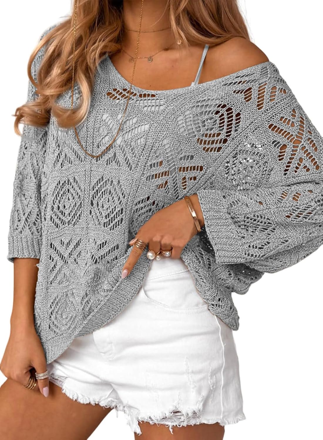 ✨Women's Spring Summer Crochet Hollow Out Pullover Off Shoulder Top