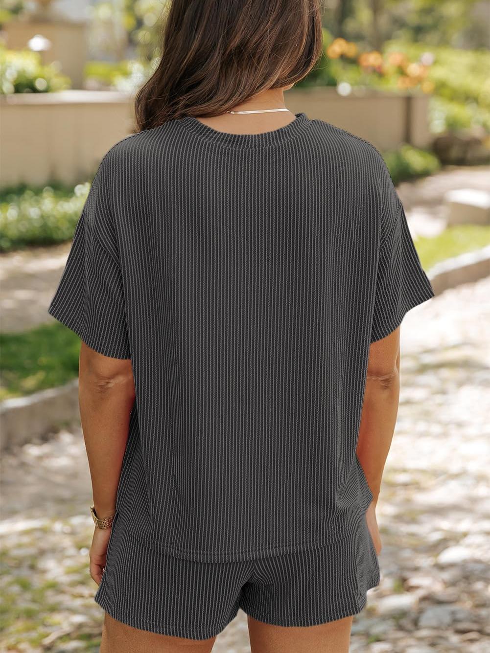 ✨Women's Ribbed Textured Knit Loose Lounge Shorts 2 Piece Set