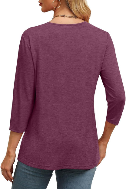 ✨Women's Trendy V Neck 3/4 Long Sleeve Tops Loose Fit Blouse