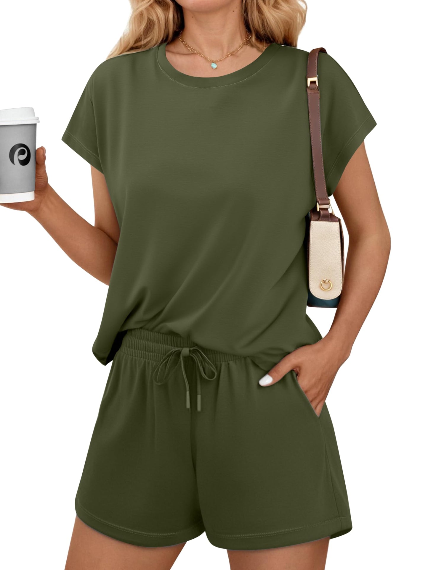 Womens Summer Crewneck Matching Shorts Lounge Set