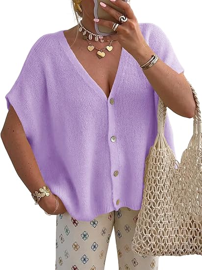 Women's V-Neck Batwing Sleeve Knit Cardigan
